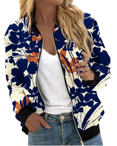 Minetom Bomberjacke Damen Jacke Casual Langarm Outwear ReißVerschluss Leichte Übergangsjacke Bikerjacke Frühling Sommer Mantel B Orange S von Minetom