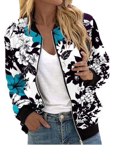 Minetom Bomberjacke Damen Jacke Casual Langarm Outwear ReißVerschluss Leichte Übergangsjacke Bikerjacke Frühling Sommer Mantel B Weiß 2 L von Minetom