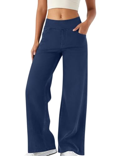 Minetom Bootcut Jeans Damen High Waist Stretch Jeggings Denim Activewear Hosen Mit 4 Taschen Jeanshose Zum Anziehen Schlaghose Yogahose A Blau S von Minetom