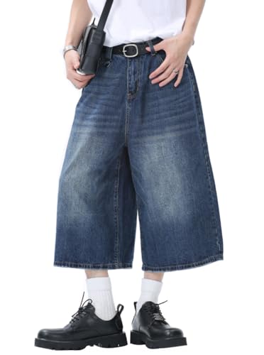 Minetom Caprihose Damen 3/4 Jeanshose Baggy Jeans Shorts Retro Sommer Denim Hose High Waist Jeanshorts Freizeithose Streetwear A Dunkelblau L von Minetom