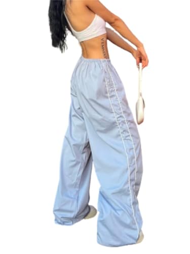 Minetom Cargohose Damen Baggy Pants Low Waist Hose Niedriger Taille Y2K Freizeithose mit Kordelzug Elastische Vintage Oversize Lose Breite Trousers 90er E-Girl Streetwear B Hellblau L von Minetom