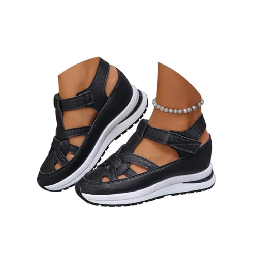 Minetom Chunky Turnschuhe Für Damen Modische Plateau Lässige Schuhe Bequeme Keilabsatz Hohl Sneaker Sommerschuhe A1 Schwarz 38 EU von Minetom