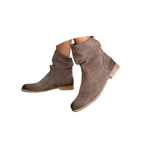 Minetom Cowboystiefel Damen Stiefeletten Wildleder Kurzstiefel Blockabsatz Ankle Boots Westernstiefel Schlupfschuhe A1 Grau 37 EU von Minetom