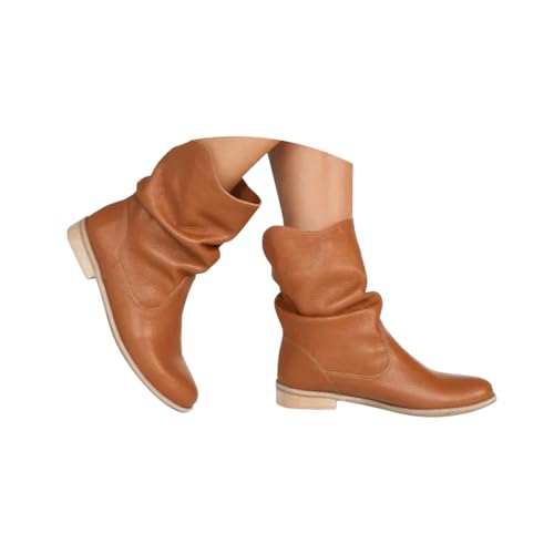Minetom Cowboystiefel Damen Stiefeletten Wildleder Kurzstiefel Blockabsatz Ankle Boots Westernstiefel Schlupfschuhe A2 Braun 40 EU von Minetom