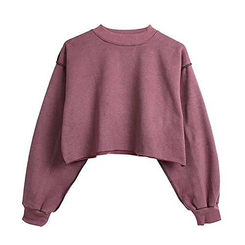 Minetom Crop Tops Damen Bauchfrei Oberteile Langarm Crop Top Sportshirt Sexy Sport Yoga Laufshirt Casual Rundhals Langarmshirt Pullover Sweatshirt Fitness Langarmtops A Rosarot XL von Minetom