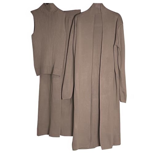 Minetom Damen 3 Stück Strickanzug Pullover Anzug 3-teiliges Tank Top und Strickjacke und Hosen Casual Freizeitanzug Sportanzug Trainingsanzug Outfit Sets B Khaki M von Minetom