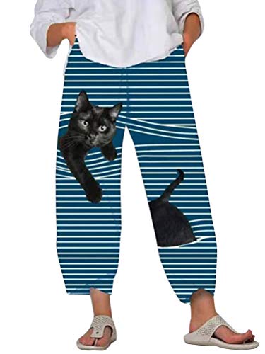 Minetom Damen 7/8 Jogginghose Haremshose Baggy Mit Taschen Pumphose Sommerhose Leichte Yoga Freizeithose Tierdruck Strand Hose A Blau M von Minetom