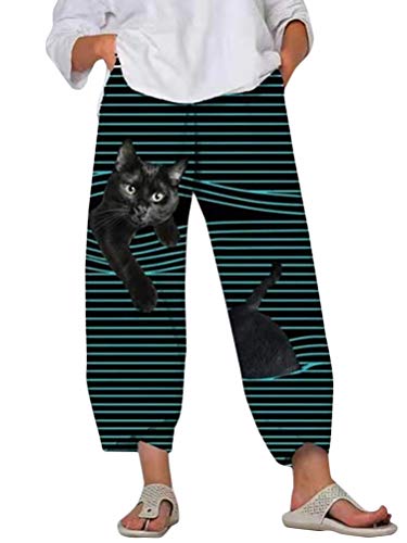 Minetom Damen 7/8 Jogginghose Haremshose Baggy Mit Taschen Pumphose Sommerhose Leichte Yoga Freizeithose Tierdruck Strand Hose A Grün XL von Minetom