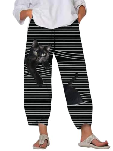 Minetom Damen 7/8 Jogginghose Haremshose Baggy Mit Taschen Pumphose Sommerhose Leichte Yoga Freizeithose Tierdruck Strand Hose A Schwarz M von Minetom