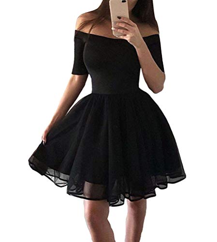 Minetom Damen A-Linie Spitzenkleid Abendkleid Ballkleid Sexy Kurzarm Trägerlos Hochzeit Rockabilly Cocktail Mini Kleid A Schwarz 44 von Minetom