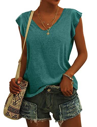 Minetom Damen Ärmellos T-Shirt V-Ausschnitt Elegant Flügelärmeln Oberteile Bluse Sommer Casual Lose Shirts Basic Einfarbige Tops Klamotten Tank Top Frauen Schwarz Weiß Grau Kleidung A Hellgrün L von Minetom