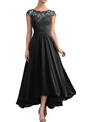 Minetom Damen Abendkleid A-Linie Spitze Kurze Ärmel Partykleid Lang Ballkleid 3/4 Ärmel Chiffon Spitzenkleid Brautjungfer Maxi Dress Brautjungfernkleider B Schwarz L von Minetom