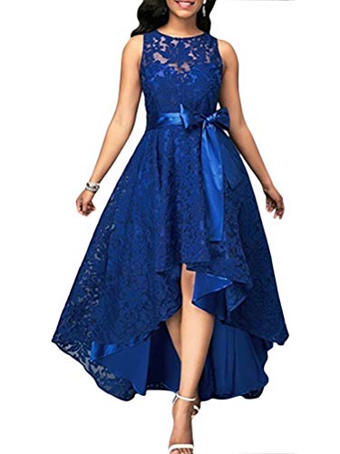 Minetom Damen Abendkleid Spitze Ärmellos Sommerkleider Kleid Rundhals Maxikleid Sexy Cocktailkleid Elegant Kleider Strand Kleidung Partykleider Spitzenkleid B Blau 44 von Minetom