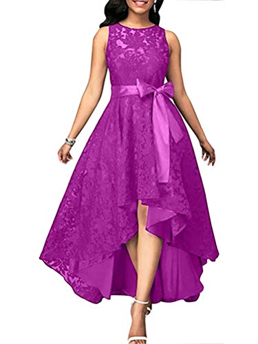 Minetom Damen Abendkleid Spitze Ärmellos Sommerkleider Kleid Rundhals Maxikleid Sexy Cocktailkleid Elegant Kleider Strand Kleidung Partykleider Spitzenkleid B Violett 46 von Minetom