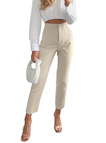 Minetom Damen Anzughose Elegant Elastische Stretch Straight Casual Freizeithose Stretch Büro Geschäft Hose mit Taschen Beige L von Minetom