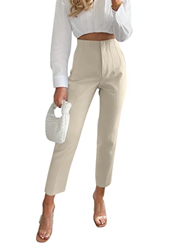 Minetom Damen Anzughose Elegant Elastische Stretch Straight Casual Freizeithose Stretch Büro Geschäft Hose mit Taschen Beige XS von Minetom