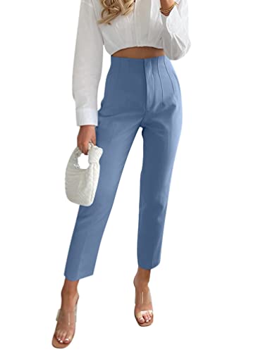 Minetom Damen Anzughose Elegant Elastische Stretch Straight Casual Freizeithose Stretch Büro Geschäft Hose mit Taschen Blau S von Minetom