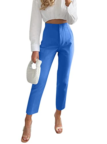 Minetom Damen Anzughose Elegant Elastische Stretch Straight Casual Freizeithose Stretch Büro Geschäft Hose mit Taschen Dunkelblau M von Minetom