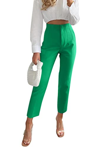 Minetom Damen Anzughose Elegant Elastische Stretch Straight Casual Freizeithose Stretch Büro Geschäft Hose mit Taschen Dunkelgrün M von Minetom