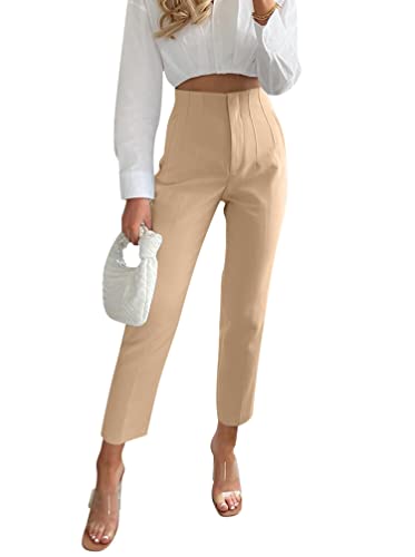 Minetom Damen Anzughose Elegant Elastische Stretch Straight Casual Freizeithose Stretch Büro Geschäft Hose mit Taschen Khaki L von Minetom