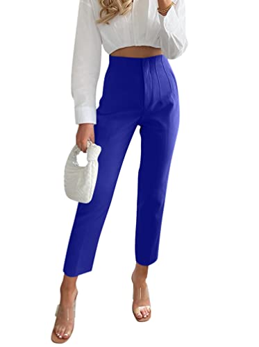 Minetom Damen Anzughose Elegant Elastische Stretch Straight Casual Freizeithose Stretch Büro Geschäft Hose mit Taschen Marine L von Minetom