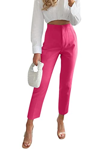 Minetom Damen Anzughose Elegant Elastische Stretch Straight Casual Freizeithose Stretch Büro Geschäft Hose mit Taschen Rose M von Minetom