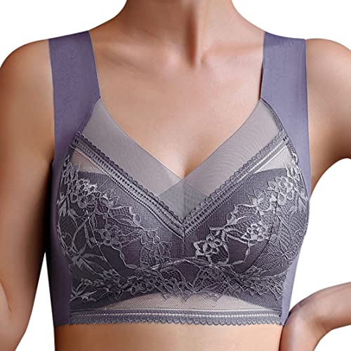 Minetom Damen BH Spitze Ohne Bügel Nahtlose Bustier Push Up Bralette Unterhemd Stretch Bügelloser Sport Yoga Unterwäsche Top B Grau L von Minetom