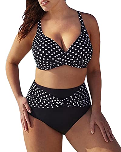 Minetom Damen Bademode Push Up Sexy Bikini Set Zweiteilige Badeanzug Strandkleidung Strand Oberteil Bikinihose Druck High Waist Swimsuit F Schwarz 3XL von Minetom