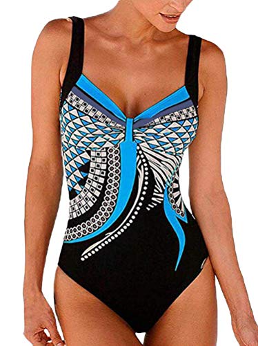 Minetom Damen Bademode Sexy Badeanzug Puch Up Bauchweg Bunt Farbverlauf Figurformend 3 Farbe S/M/L/XL/XXL Blau DE 42 von Minetom