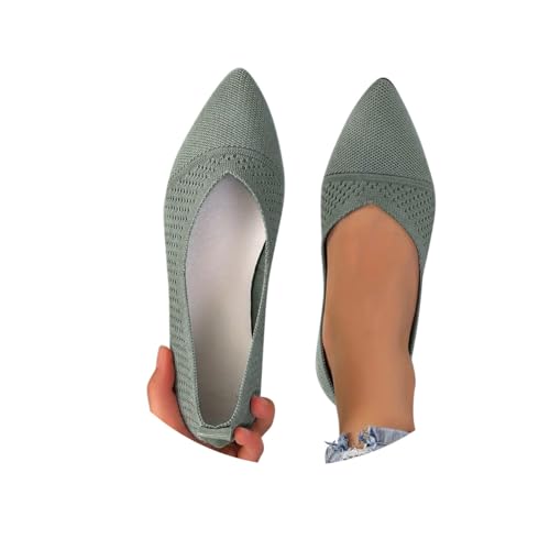 Minetom Damen Ballerina Flache Schuhe Spitze Zehe Strick Kleid Schuhe Slip On Sommer Walking Flats Loafer Für Frauen Bequem Weich A Grün 40 EU von Minetom
