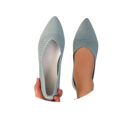 Minetom Damen Ballerina Flache Schuhe Spitze Zehe Strick Kleid Schuhe Slip On Sommer Walking Flats Loafer Für Frauen Bequem Weich A Hellgrün 42 EU von Minetom