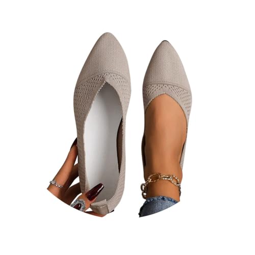 Minetom Damen Ballerina Flache Schuhe Spitze Zehe Strick Kleid Schuhe Slip On Sommer Walking Flats Loafer Für Frauen Bequem Weich A Khaki 37 EU von Minetom