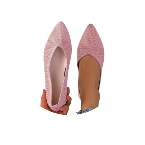 Minetom Damen Ballerina Flache Schuhe Spitze Zehe Strick Kleid Schuhe Slip On Sommer Walking Flats Loafer Für Frauen Bequem Weich A Rosa 40 EU von Minetom