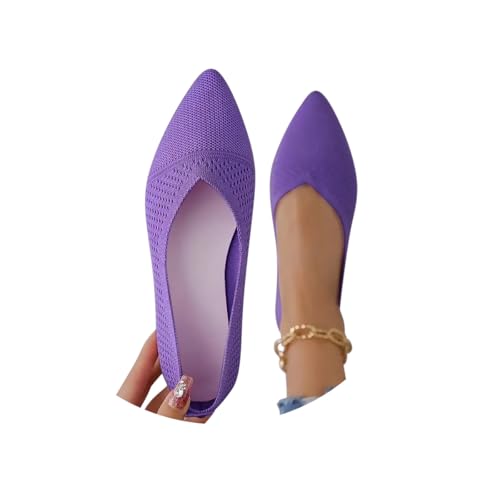 Minetom Damen Ballerina Flache Schuhe Spitze Zehe Strick Kleid Schuhe Slip On Sommer Walking Flats Loafer Für Frauen Bequem Weich A Violett 36 EU von Minetom