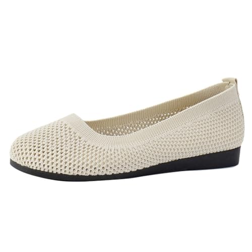 Minetom Damen Ballerina Slip On Schuhe Casual Stricken Ballerinas Bequem Weich Sportlich Flache Schuhe Runde Zehe Komfort Flats Schuhe A Beige 37 EU von Minetom