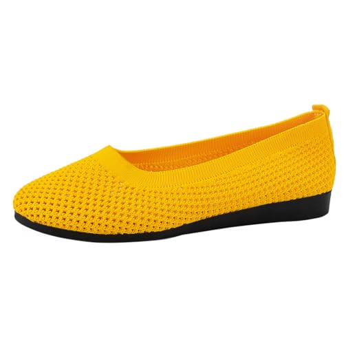 Minetom Damen Ballerina Slip On Schuhe Casual Stricken Ballerinas Bequem Weich Sportlich Flache Schuhe Runde Zehe Komfort Flats Schuhe A Gelb 39 EU von Minetom