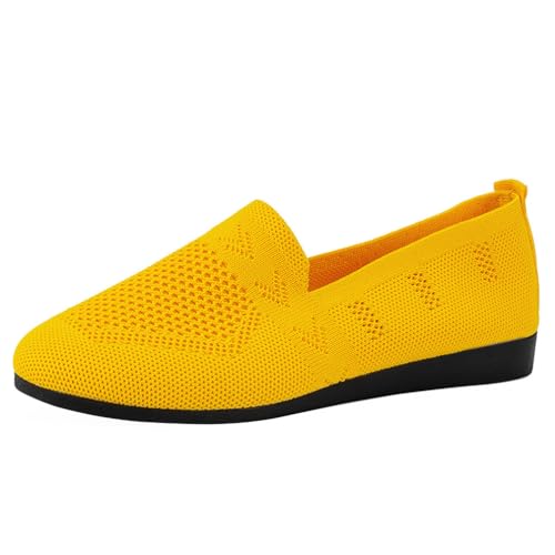 Minetom Damen Ballerina Slip On Schuhe Casual Stricken Ballerinas Bequem Weich Sportlich Flache Schuhe Runde Zehe Komfort Flats Schuhe B Gelb 38 EU von Minetom