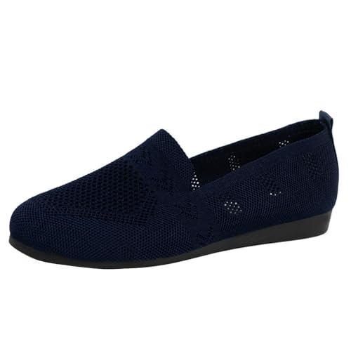 Minetom Damen Ballerina Slip On Schuhe Casual Stricken Ballerinas Bequem Weich Sportlich Flache Schuhe Runde Zehe Komfort Flats Schuhe B Marine 38 EU von Minetom