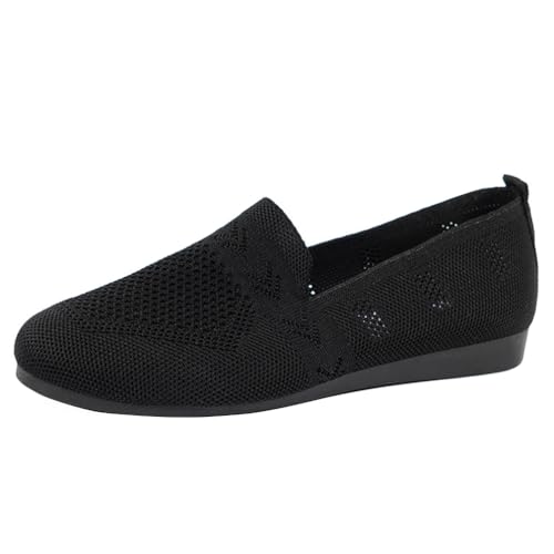 Minetom Damen Ballerina Slip On Schuhe Casual Stricken Ballerinas Bequem Weich Sportlich Flache Schuhe Runde Zehe Komfort Flats Schuhe B Schwarz 43 EU von Minetom