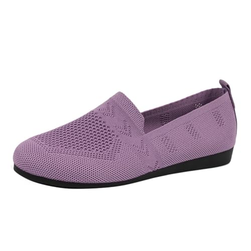 Minetom Damen Ballerina Slip On Schuhe Casual Stricken Ballerinas Bequem Weich Sportlich Flache Schuhe Runde Zehe Komfort Flats Schuhe B Violett 41 EU von Minetom