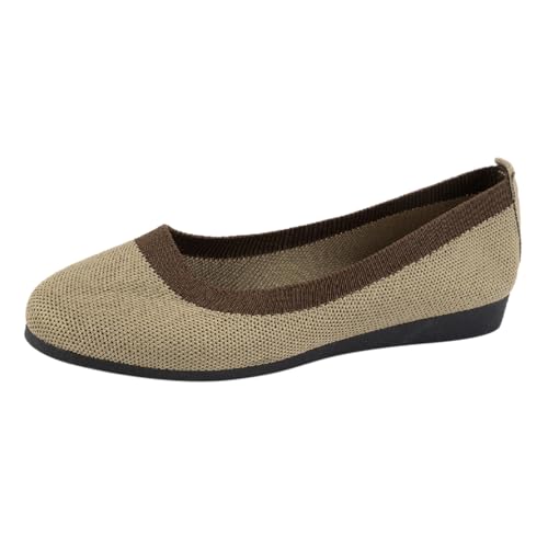 Minetom Damen Ballerina Slip On Schuhe Casual Stricken Ballerinas Bequem Weich Sportlich Flache Schuhe Runde Zehe Komfort Flats Schuhe C Khaki 40 EU von Minetom