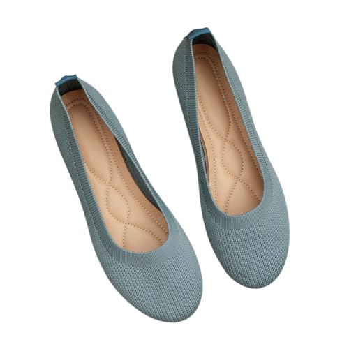 Minetom Damen Ballerina Slip On Schuhe Stricken Ballerinas Bequem Sportlich Flache Schuhe Casual Runde Zehe Komfort Flats Schuhe A Blau 41 EU von Minetom