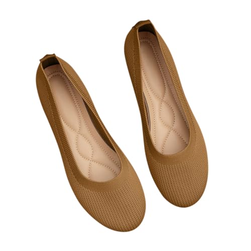 Minetom Damen Ballerina Slip On Schuhe Stricken Ballerinas Bequem Sportlich Flache Schuhe Casual Runde Zehe Komfort Flats Schuhe A Braun 37 EU von Minetom
