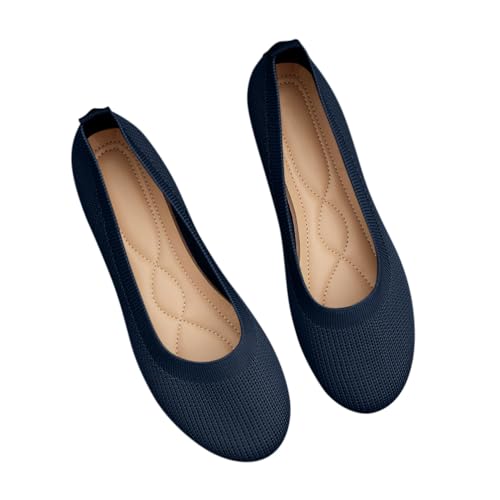 Minetom Damen Ballerina Slip On Schuhe Stricken Ballerinas Bequem Sportlich Flache Schuhe Casual Runde Zehe Komfort Flats Schuhe A Marine 39 EU von Minetom