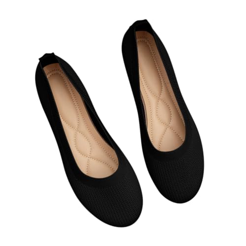 Minetom Damen Ballerina Slip On Schuhe Stricken Ballerinas Bequem Sportlich Flache Schuhe Casual Runde Zehe Komfort Flats Schuhe A Schwarz 39 EU von Minetom