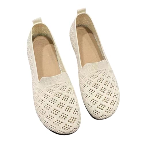 Minetom Damen Ballerina Slip On Schuhe Stricken Ballerinas Bequem Sportlich Flache Schuhe Casual Runde Zehe Komfort Flats Schuhe F Beige 38 EU von Minetom