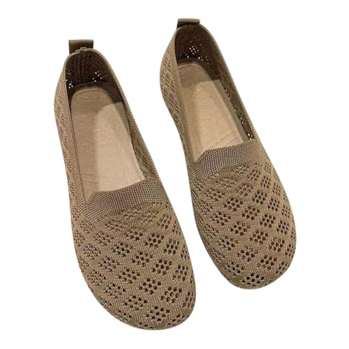Minetom Damen Ballerina Slip On Schuhe Stricken Ballerinas Bequem Sportlich Flache Schuhe Casual Runde Zehe Komfort Flats Schuhe F Khaki 40 EU von Minetom