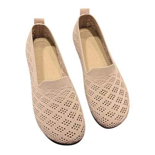 Minetom Damen Ballerina Slip On Schuhe Stricken Ballerinas Bequem Sportlich Flache Schuhe Casual Runde Zehe Komfort Flats Schuhe F Rosa 39 EU von Minetom