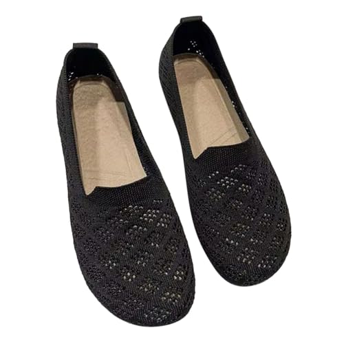 Minetom Damen Ballerina Slip On Schuhe Stricken Ballerinas Bequem Sportlich Flache Schuhe Casual Runde Zehe Komfort Flats Schuhe F Schwarz 39 EU von Minetom
