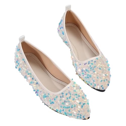 Minetom Damen Ballerinas Elegant Glänzende Pailletten Flache Ballerinas Spitze Zehe Glitzer Bequeme Party Hochzeit Flats Schuhe A Beige 42 EU von Minetom